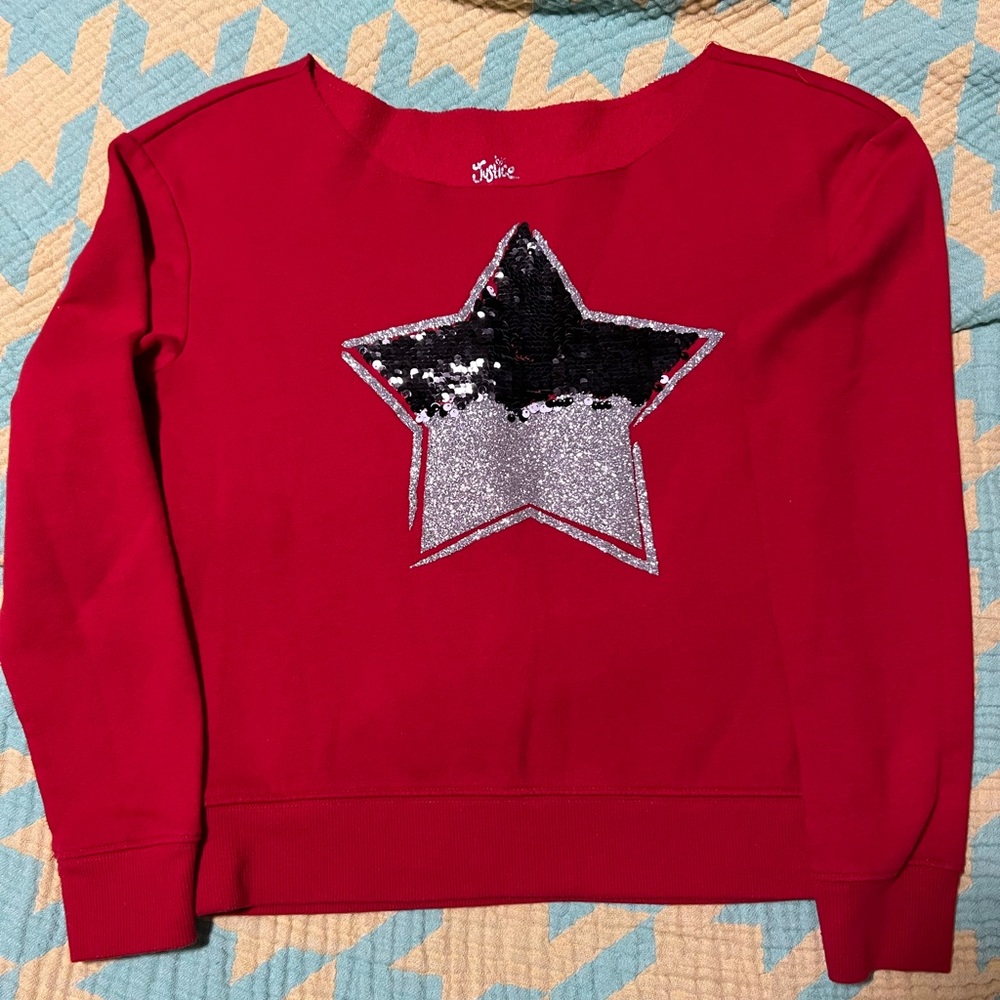 Justice size 12 girls  red star sweatshirt.